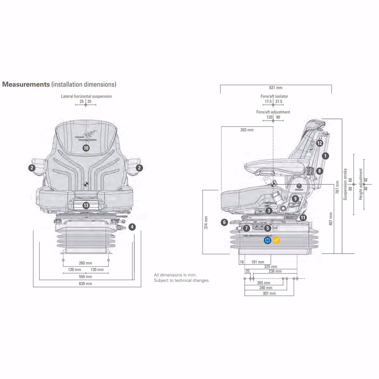 Grammer Seat Maximo Dynamic 12V for Agriculture Driver Seats Driver